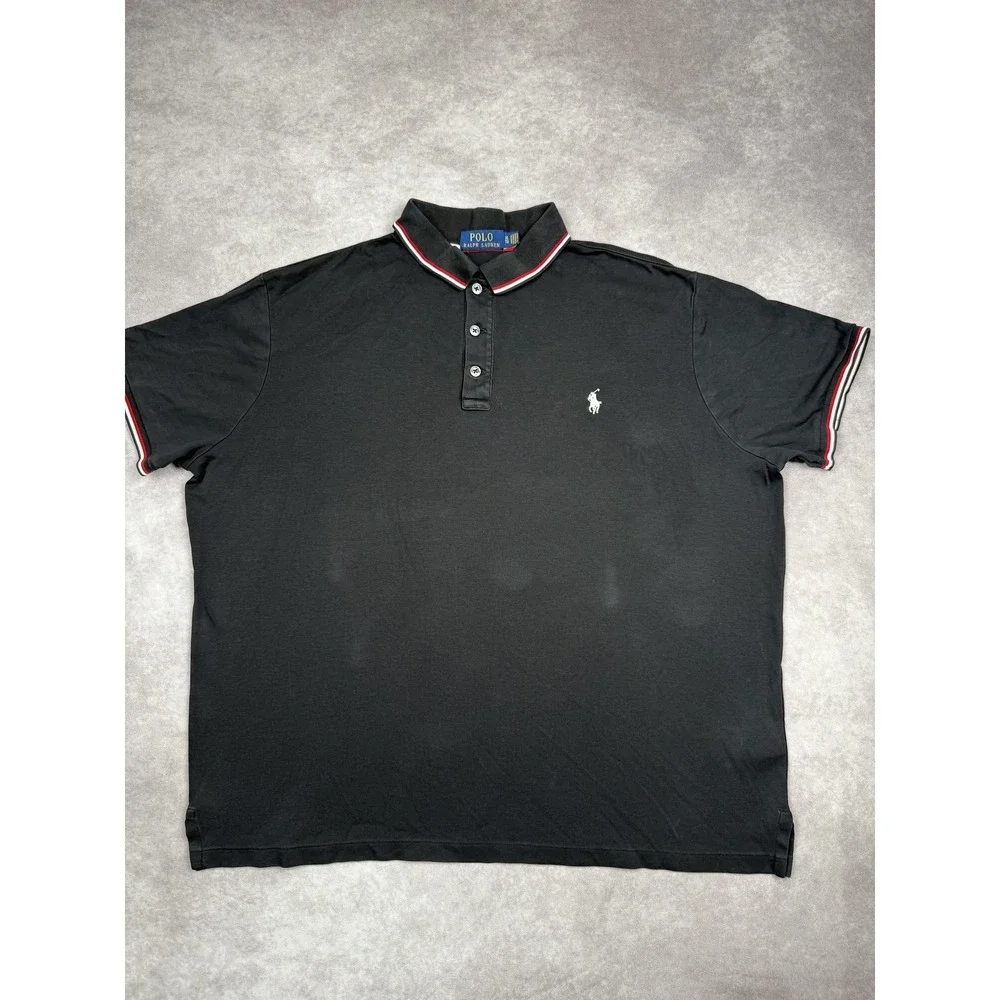 Polo Ralph Lauren Polo Shirt Mens XL Black Red White Tipped Collar Classic Fit